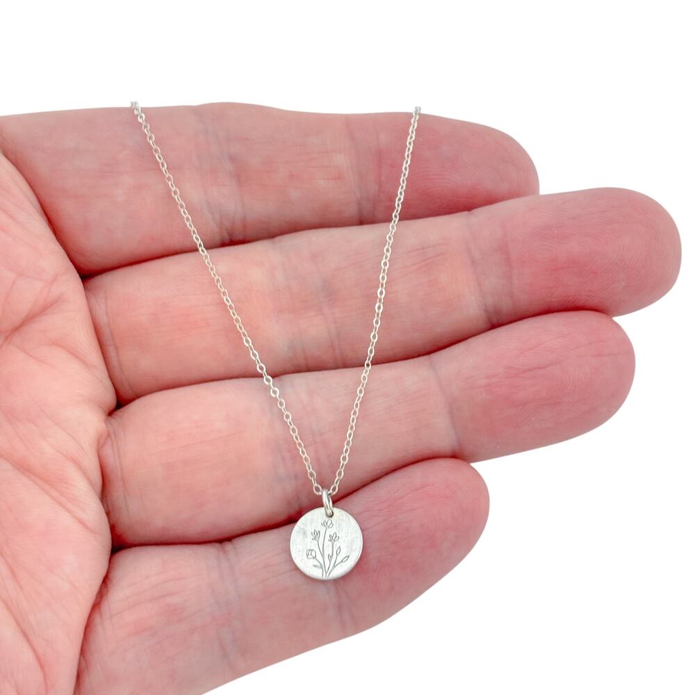 Vintage Sterling Silver 925 Floral Disc Pendant Necklace 18"